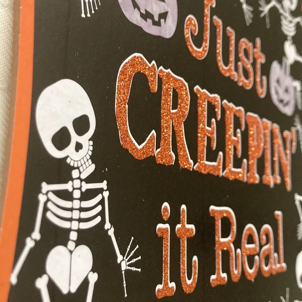Halloween front door sign Just Creepin’ it Real NEW skeletons pumpkins decor